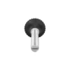 Notched thread leveling feet, angled view
