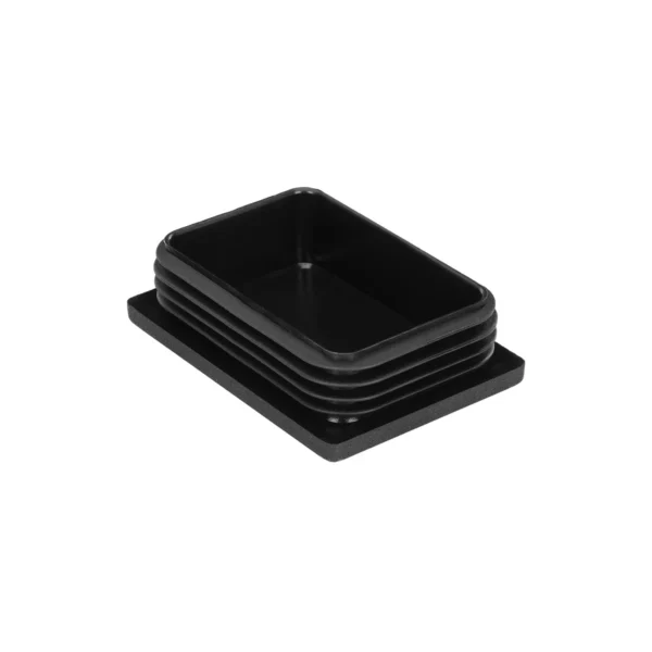 Black rectangular tube plugs 50 × 70 mm, 2–4 mm wall – angled view showing the ribbed insertion body