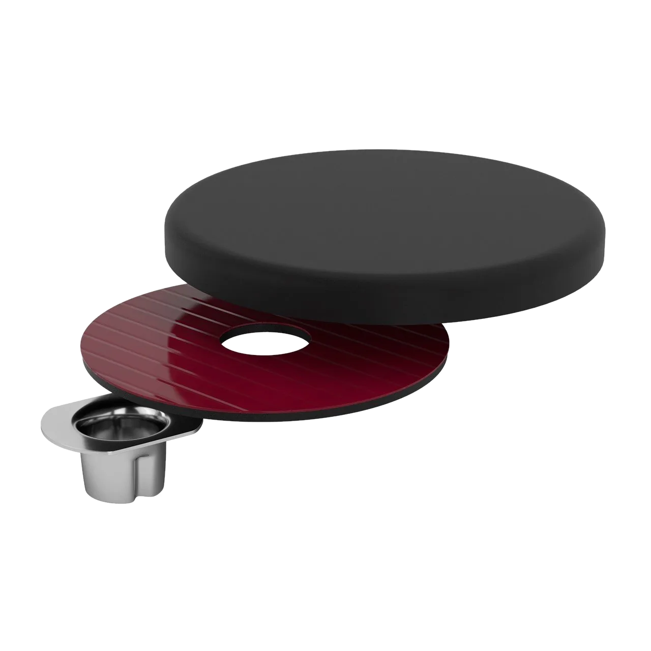 Nail-on furniture slide, exploded view showing the ABS sliding plate, anti-rotation notch, and zinc rivet