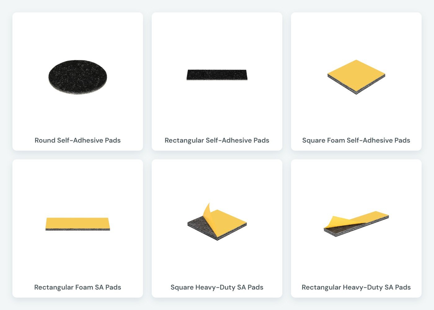 Superior Glide pads range: Round Self-Adhesive Pads, Rectangular Self-Adhesive Pads, Square Foam Self-Adhesive Pads, Rectangular Foam Self-Adhesive Pads, Square Heavy-Duty Self-Adhesive Pads, Rectangular Heavy-Duty Self-Adhesive Pads